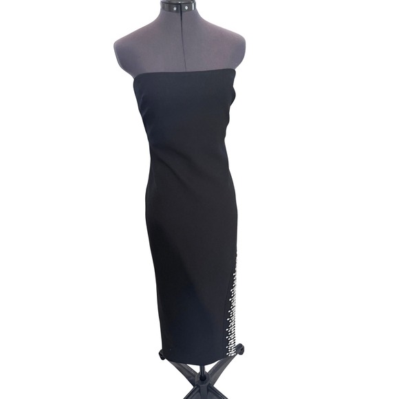 Cinq a Sept Sammy Black Dress Beaded Crystal Strapless High Slit Midi Size 12 - Picture 4 of 16
